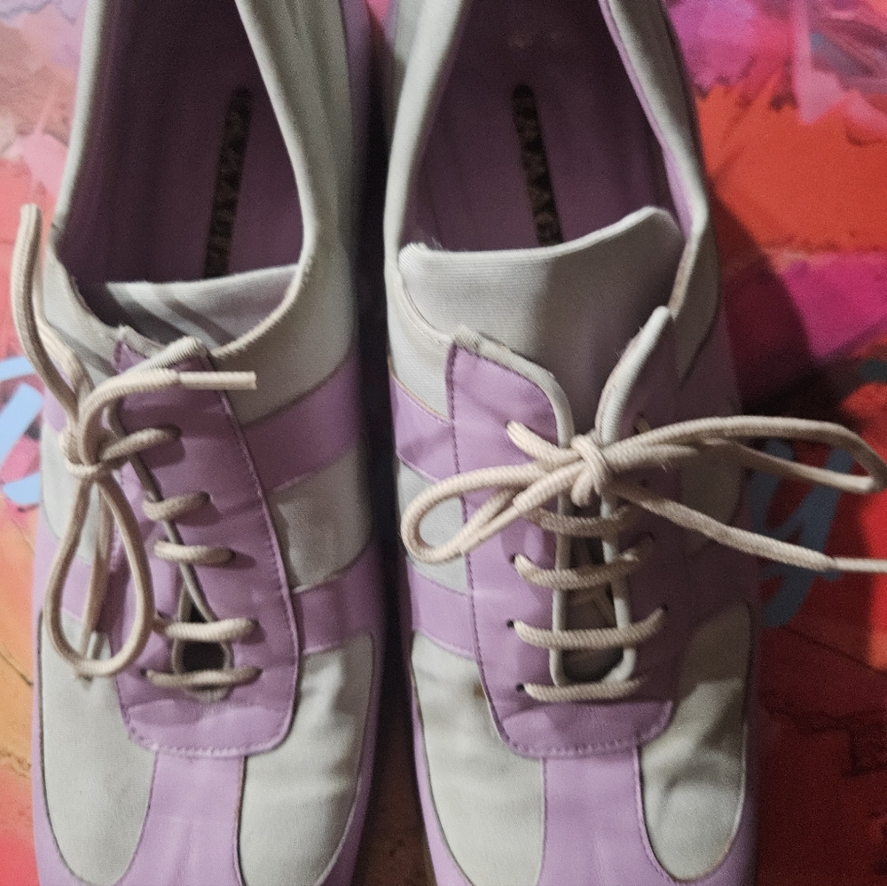 Stylish Lavender and White Women's Shoes Made In Italy Lace Up Vintage